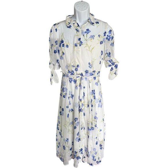 Calvin Klein Cream and Blue Floral Midi Dress - Picture 3 of 3